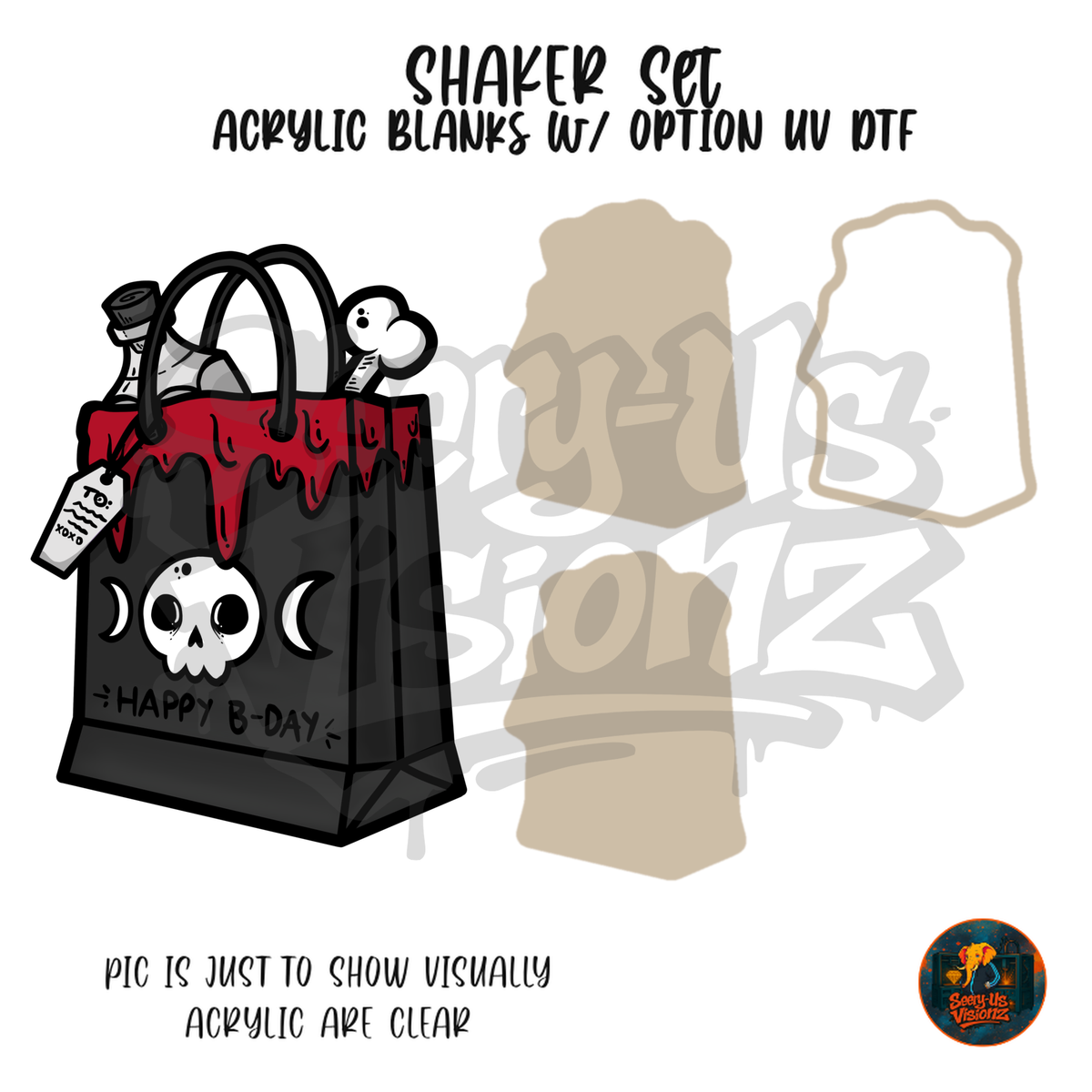 Happy B-Day Skull Bag shaker set acrylic blanks