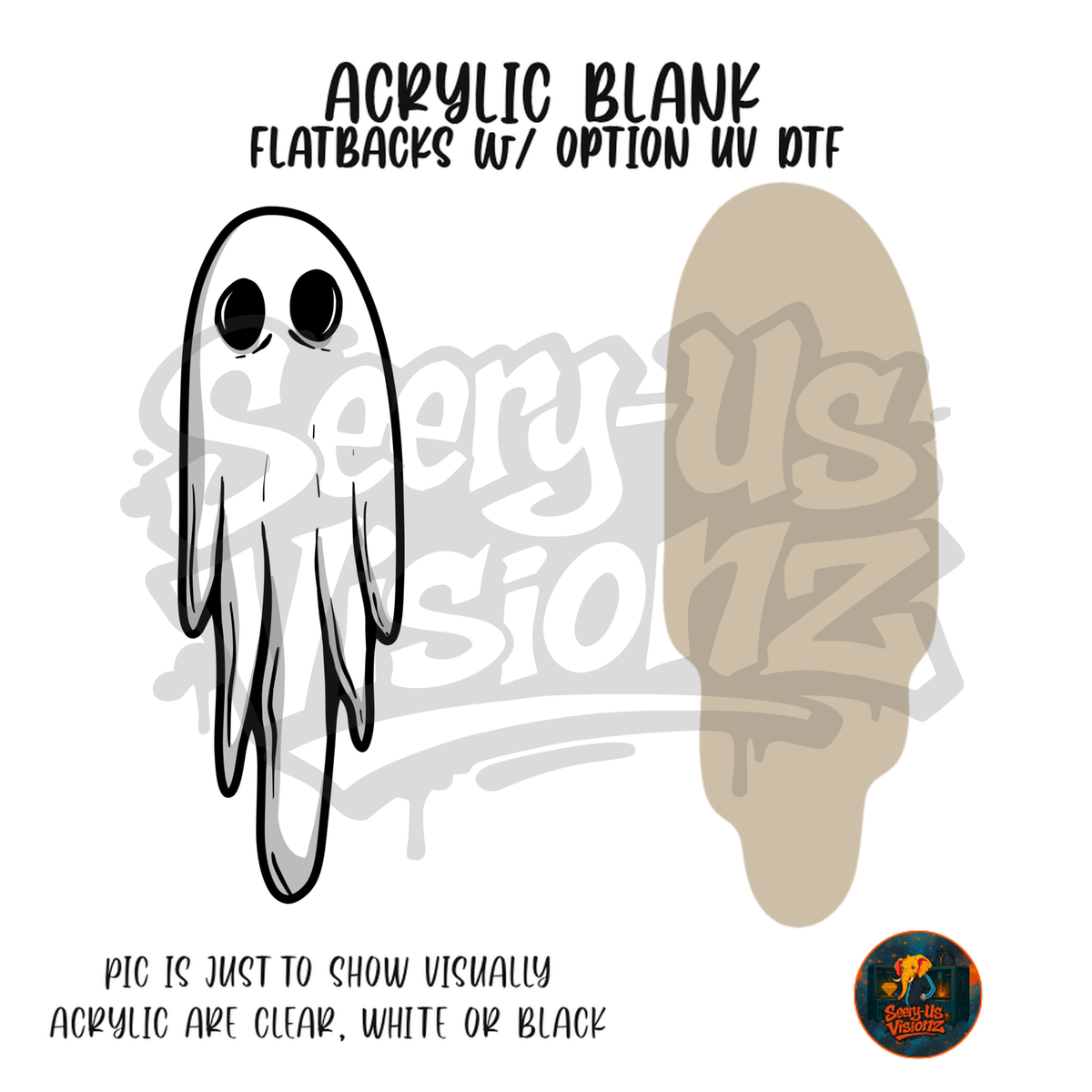 Long White Ghost acrylic blank, Acrylic & UV DTF Print