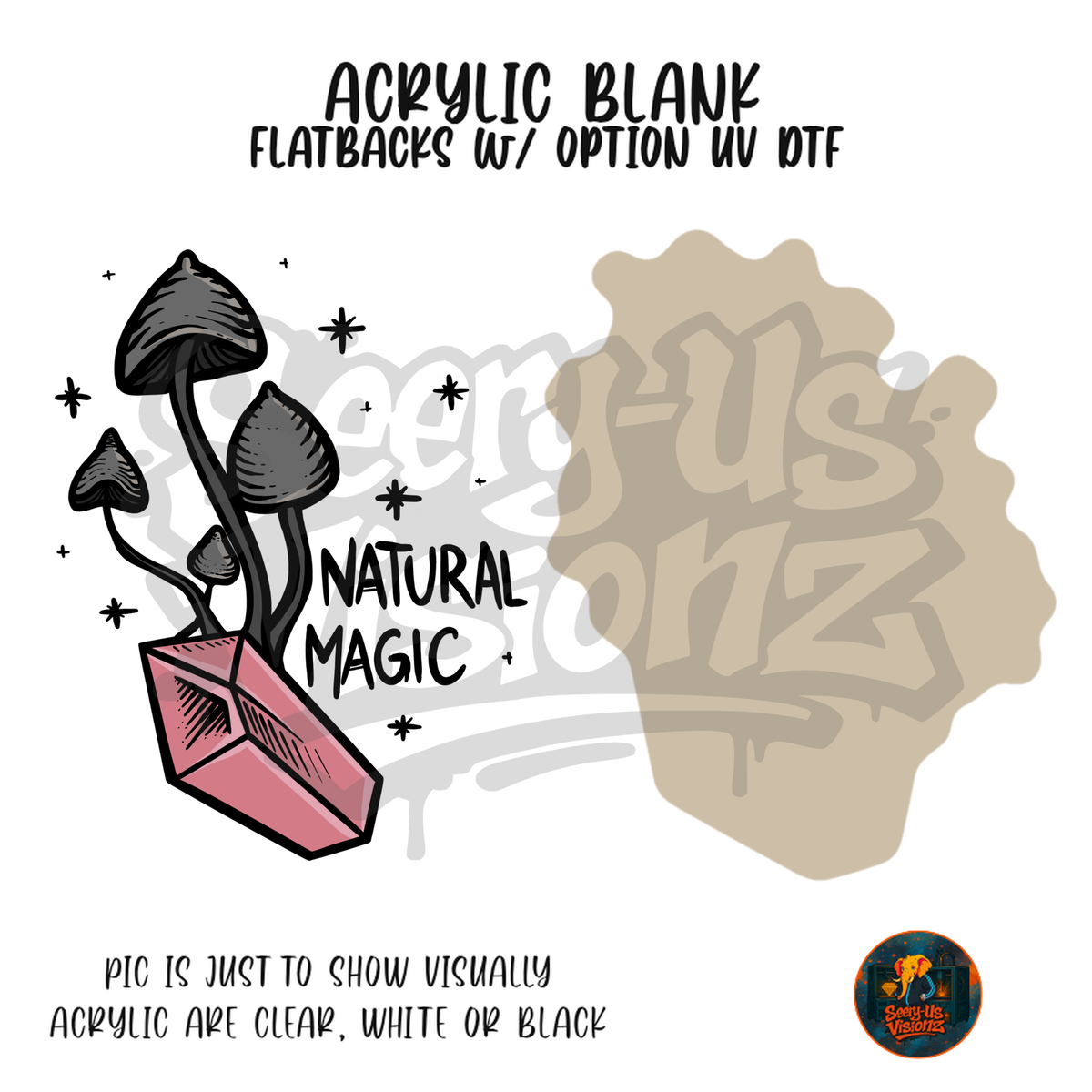 Natural Magic Mushrooms acrylic blank, Acrylic & UV DTF Print