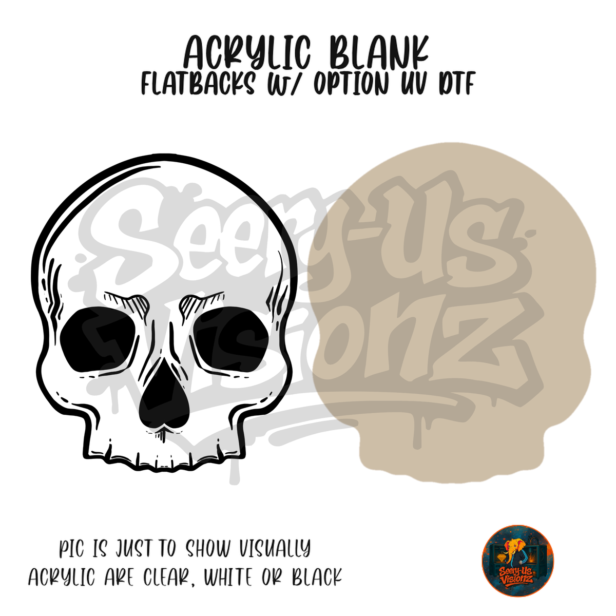 Classic White Skull acrylic blank, Acrylic & UV DTF Print