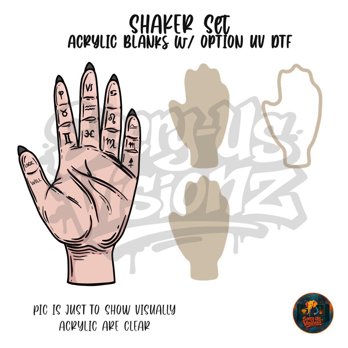 Palmistry Hand shaker set acrylic blanks