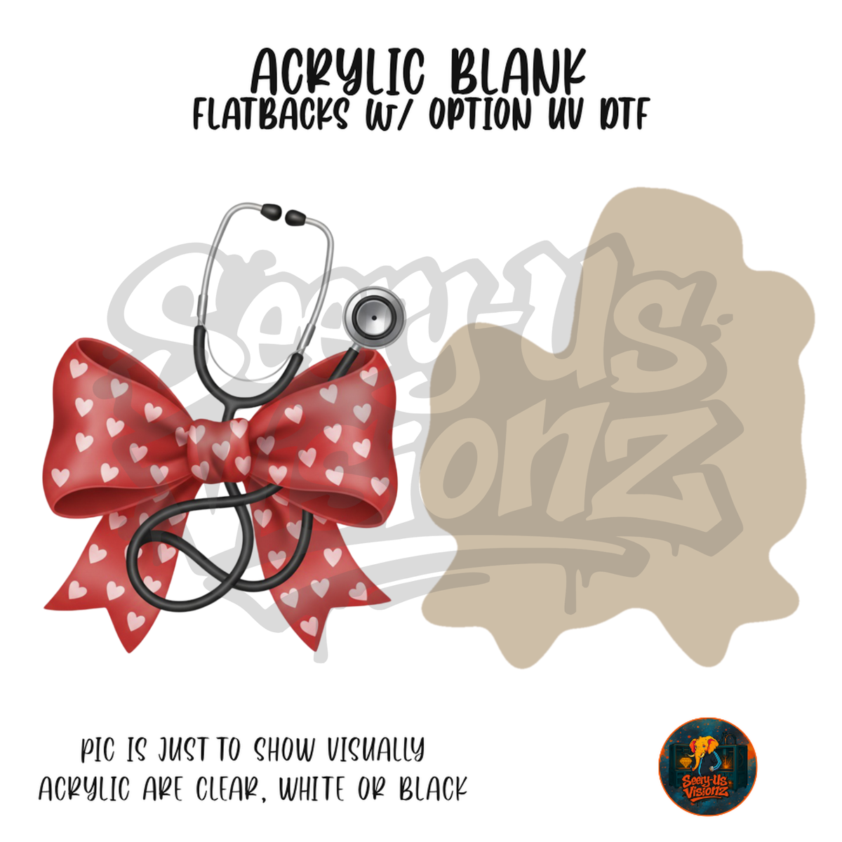 Stethoscope Heart Bow acrylic blank, Acrylic & UV DTF Print