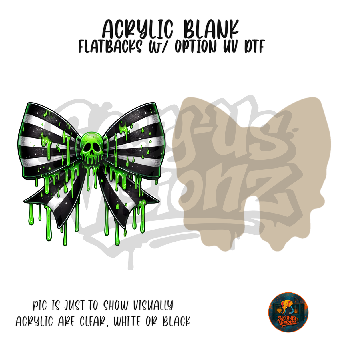 Toxic Skull Stripe Bow acrylic blank, Acrylic & UV DTF Print