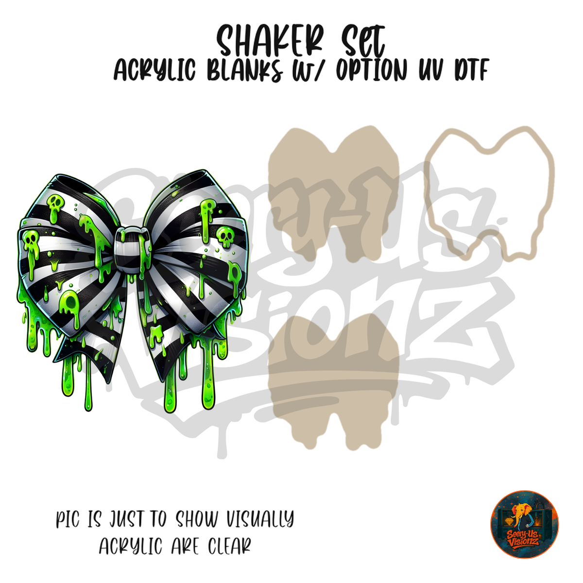 Skull Print Striped Bow shaker set acrylic blanks