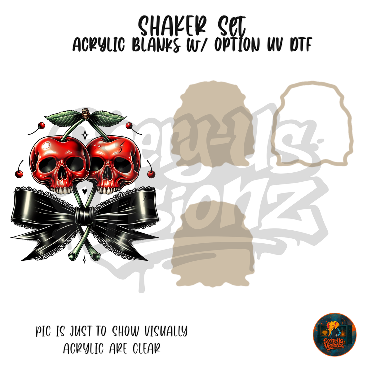 Lace Bow Skull Cherries shaker set acrylic blanks