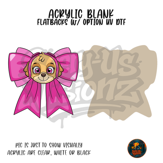Pink Pilot Pup Bow acrylic blank, Acrylic & UV DTF Print
