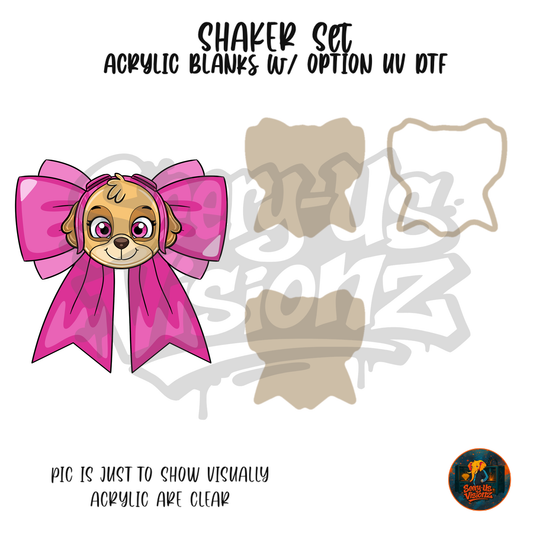 Pink Pilot Pup Bow shaker set acrylic blanks