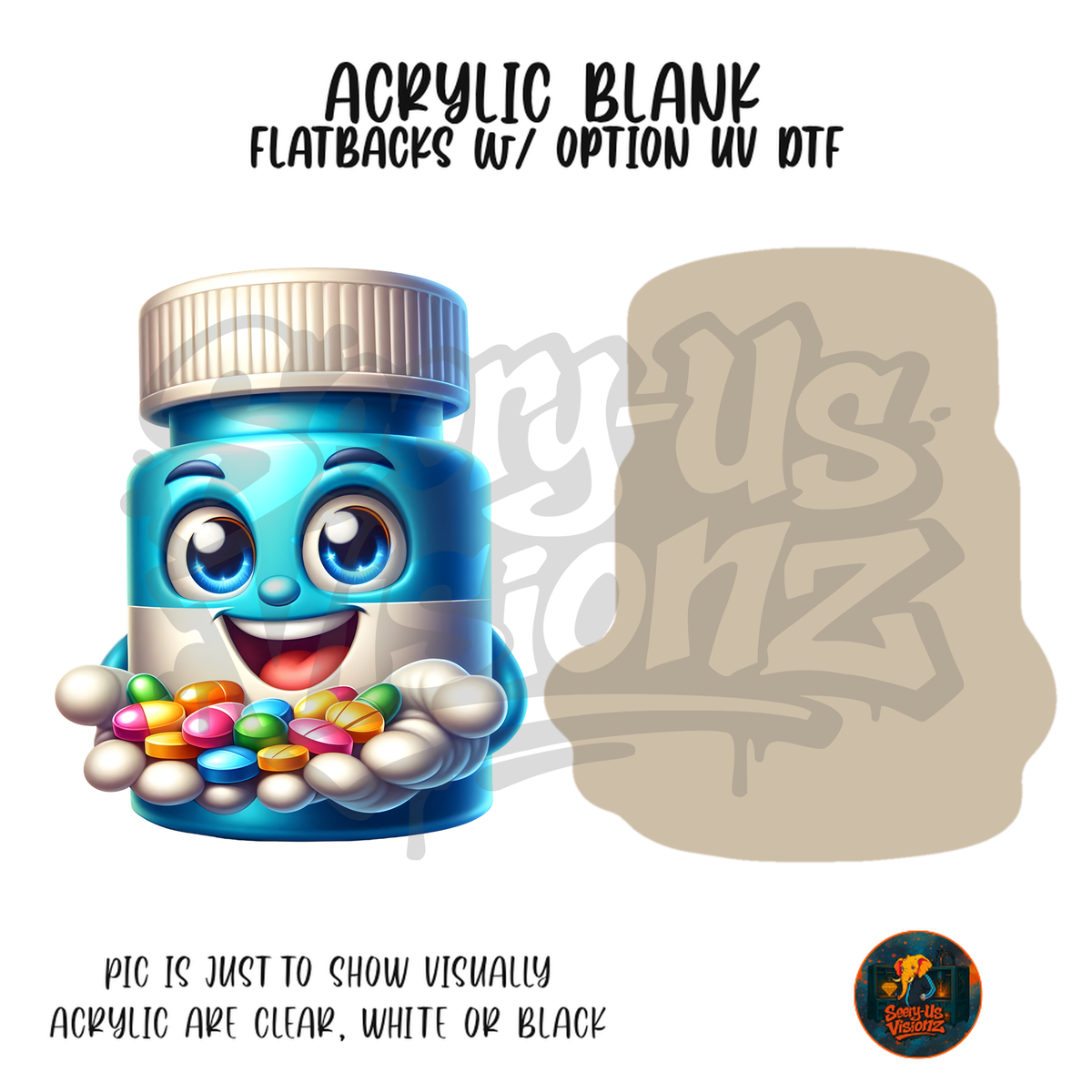 Smiling Vitamin Jar acrylic blank, Acrylic & UV DTF Print