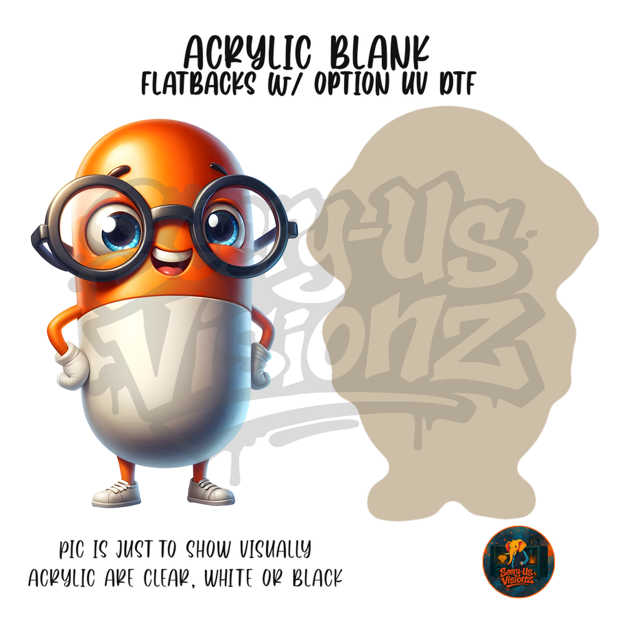 Nerdy Glasses Pill Capsule acrylic blank, Acrylic & UV DTF Print