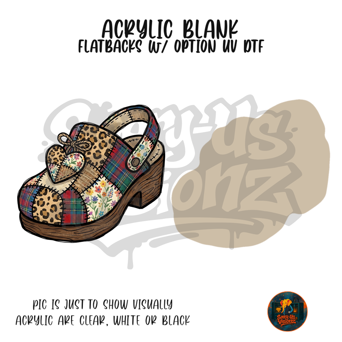 Patchwork Leopard Clog acrylic blank, Acrylic & UV DTF Print