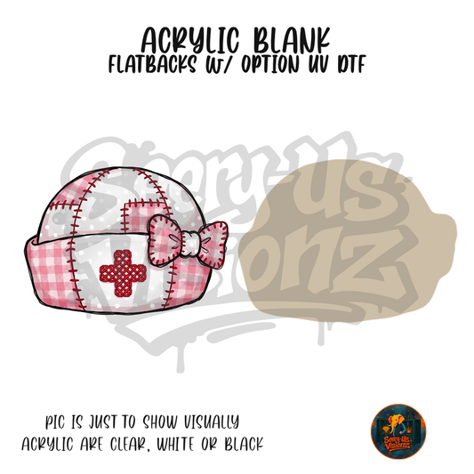 Pink Gingham Nurse Cap acrylic blank, Acrylic & UV DTF Print