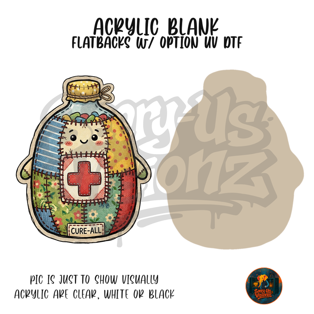 Cure All Patchwork Jar acrylic blank, Acrylic & UV DTF Print
