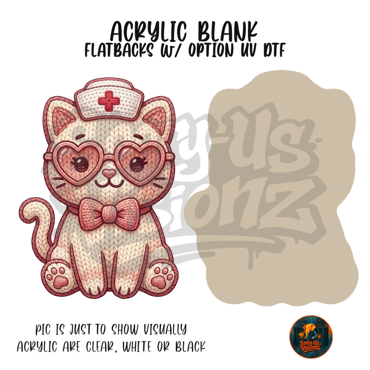 Knit Nurse Kitty acrylic blank, Acrylic & UV DTF Print