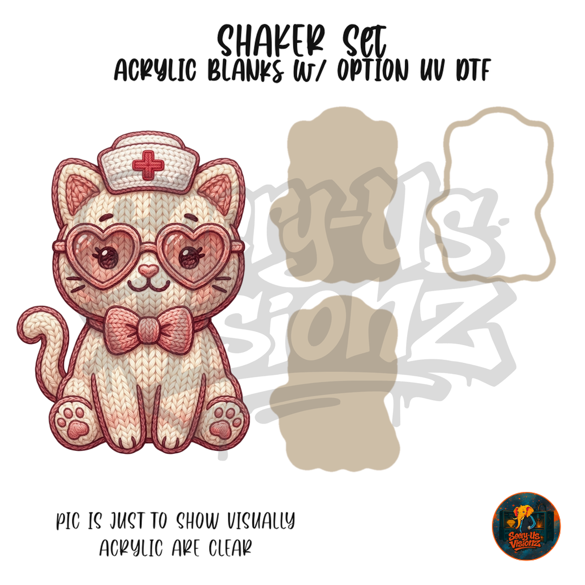 Knit Nurse Kitty shaker set acrylic blanks