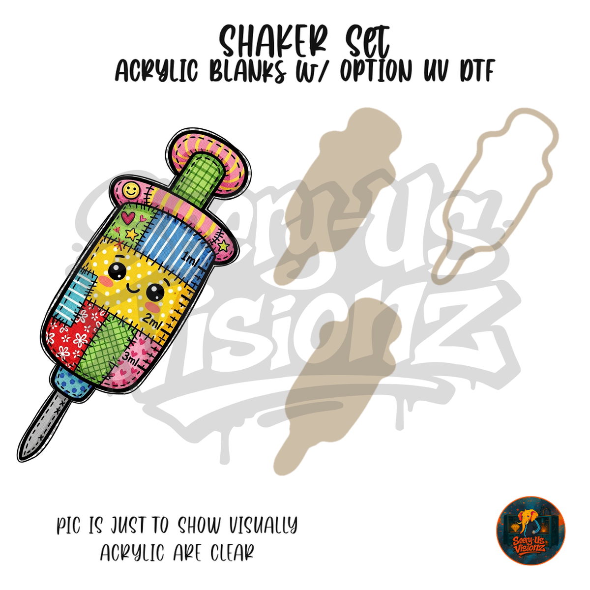 Patchwork Smiley Syringe shaker set acrylic blanks