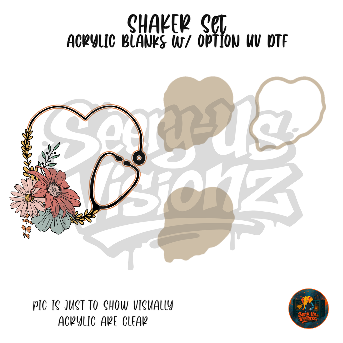 Floral Heart Stethoscope shaker set acrylic blanks