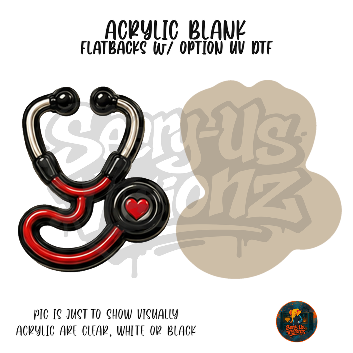 Black Red Heart Stethoscope acrylic blank, Acrylic & UV DTF Print
