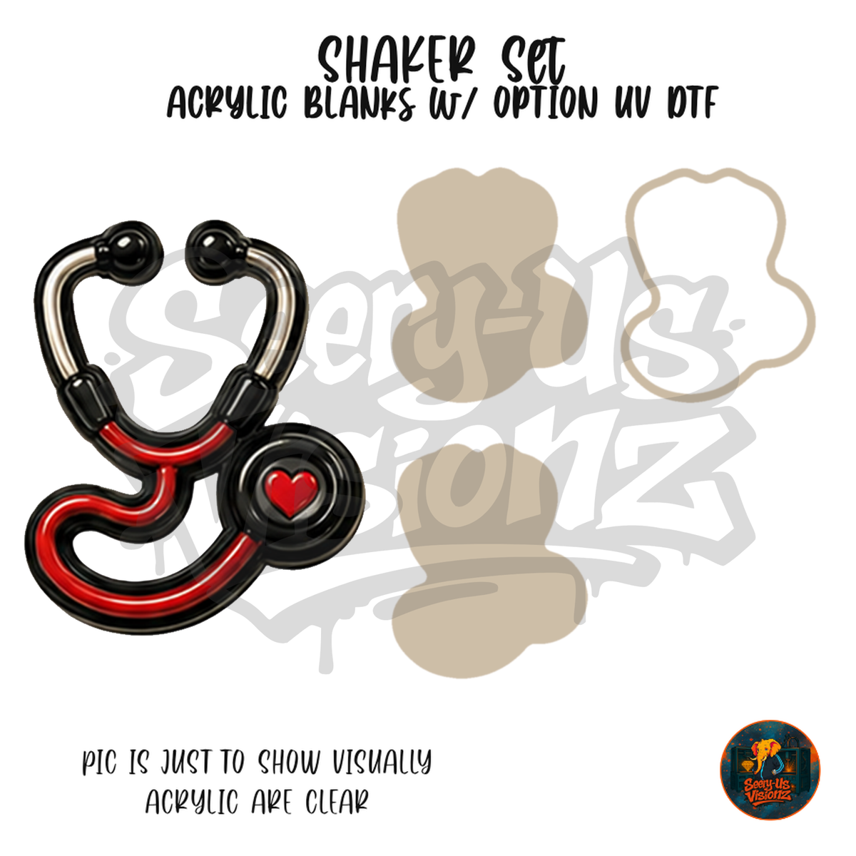 Black Red Heart Stethoscope shaker set acrylic blanks