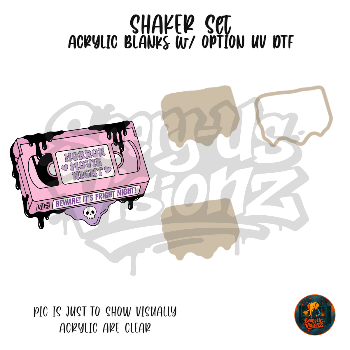 Pink Horror Movie VHS shaker set acrylic blanks