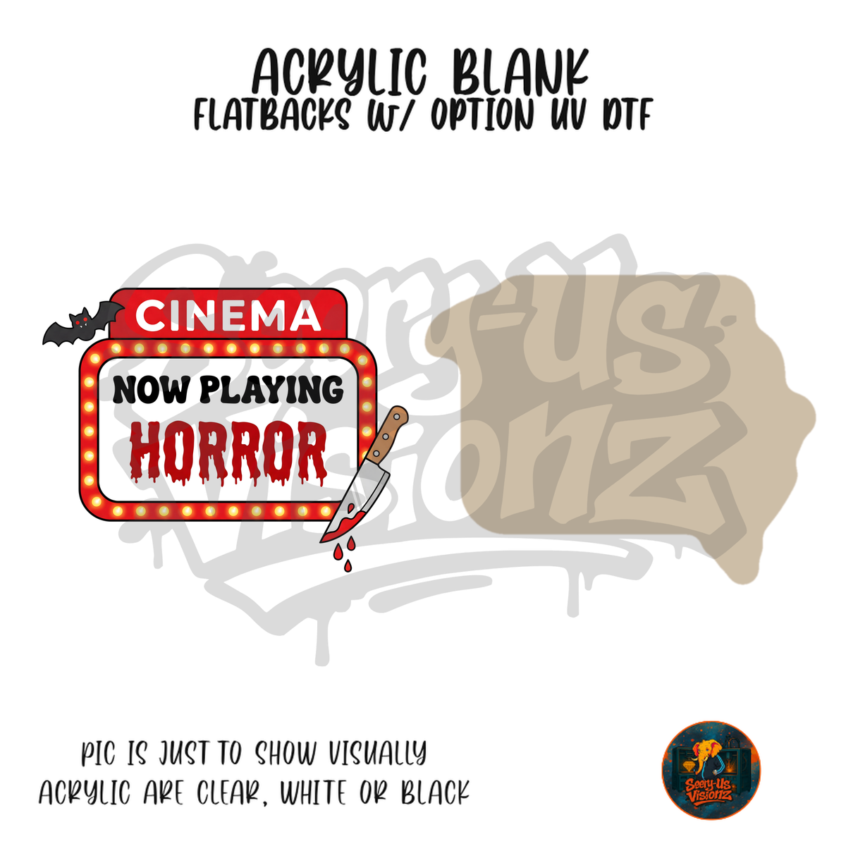 Now Playing Horror Cinema acrylic blank, Acrylic & UV DTF Print