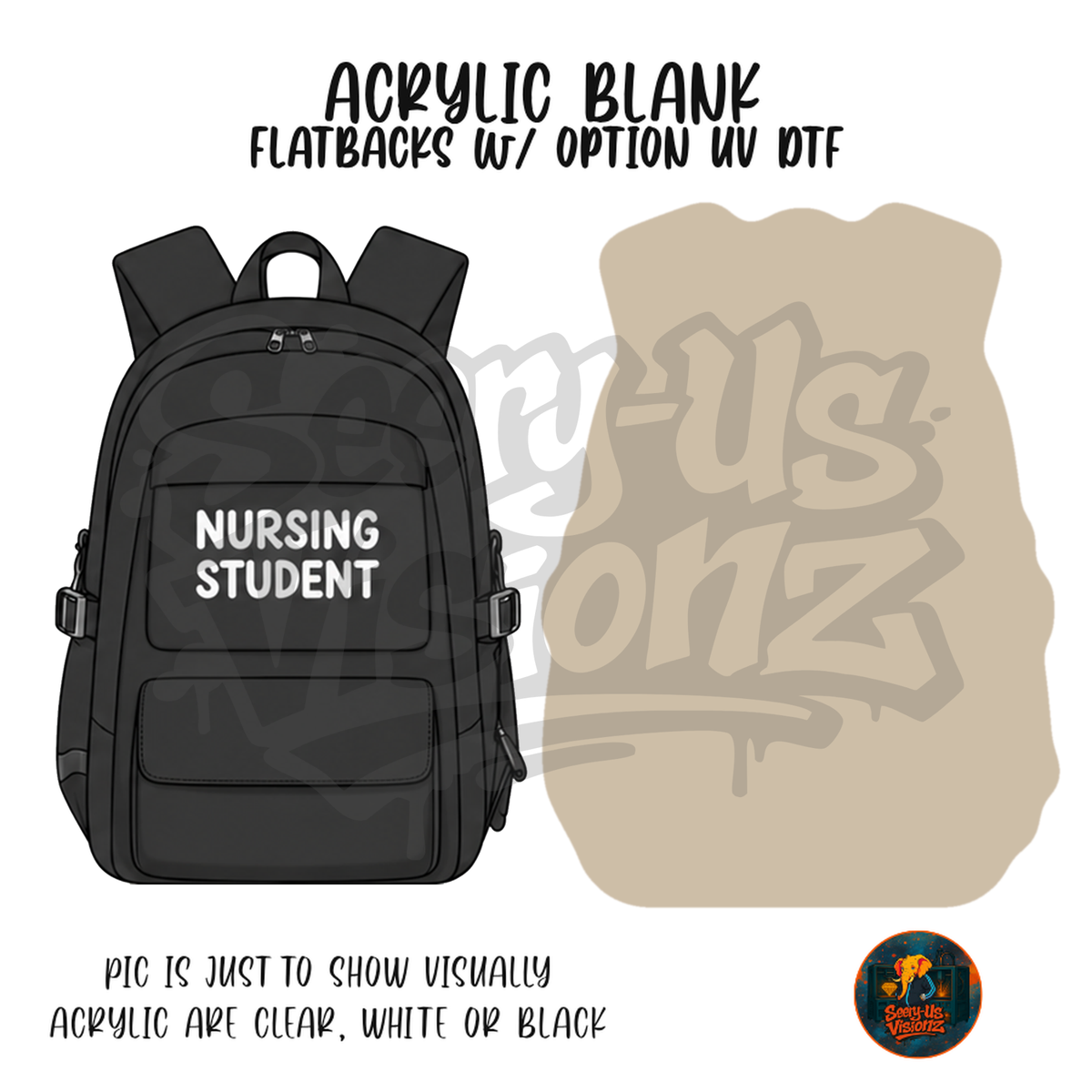 Black Nursing Student Backpack acrylic blank, Acrylic & UV DTF Print