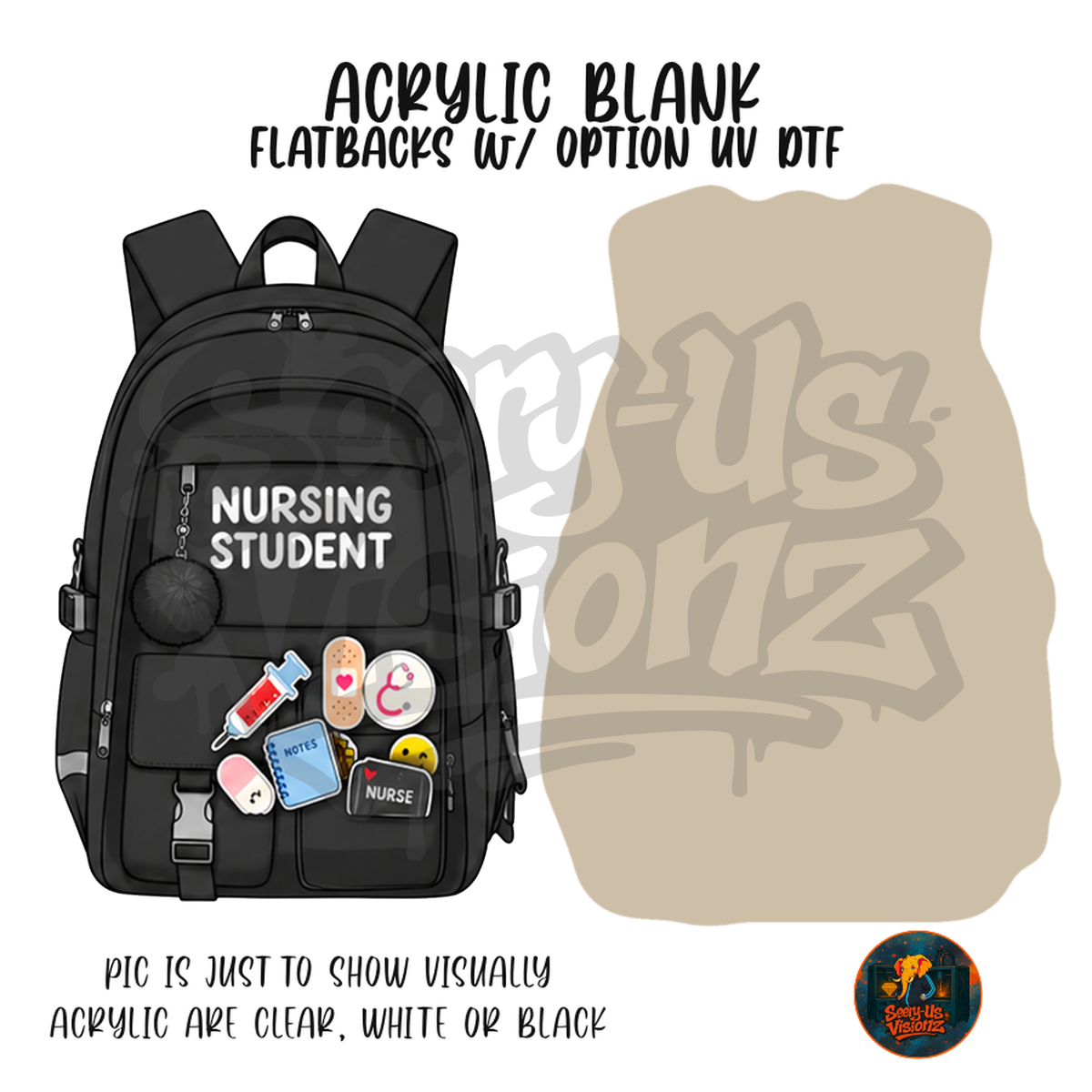 Black Nursing Backpack Pins acrylic blank, Acrylic & UV DTF Print