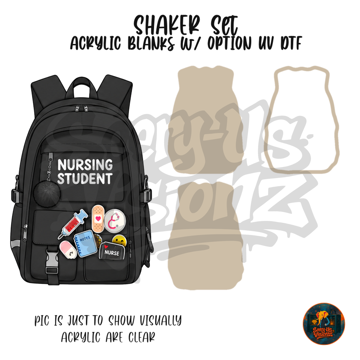 Black Nursing Backpack Pins shaker set acrylic blanks