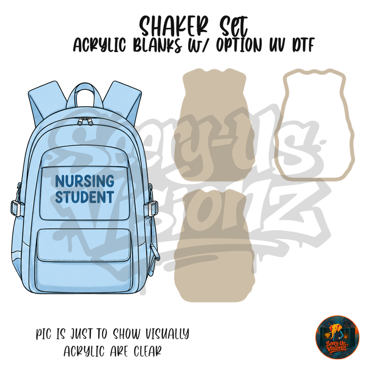 Blue Nursing Student Backpack shaker set acrylic blanks