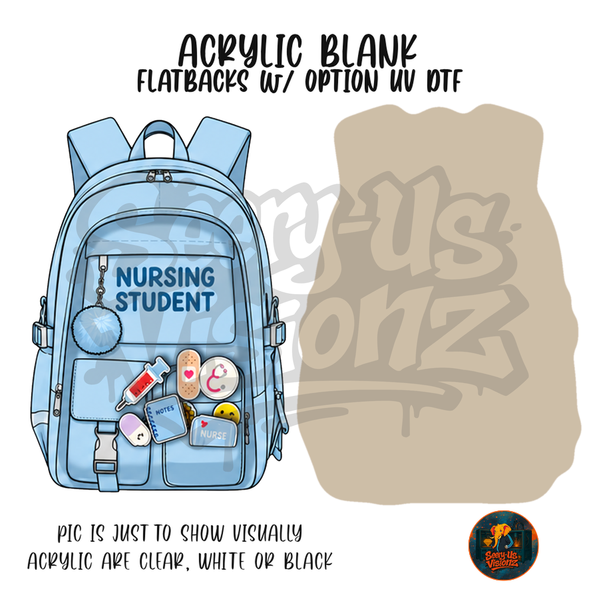 Blue Nursing Backpack Pins acrylic blank, Acrylic & UV DTF Print