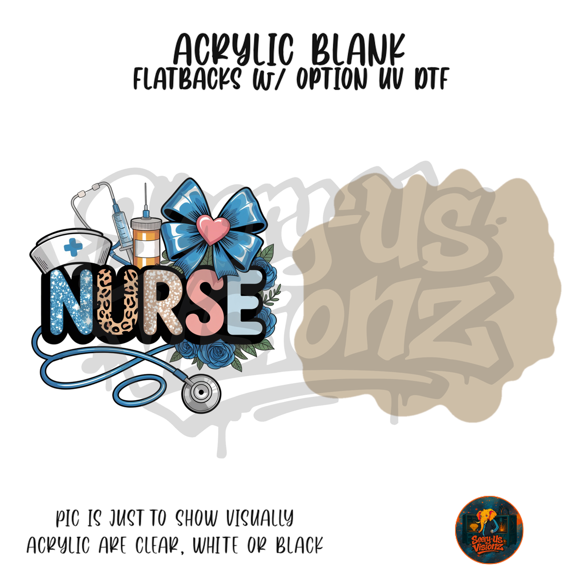 Nurse Blue Bow Stethoscope acrylic blank, Acrylic & UV DTF Print