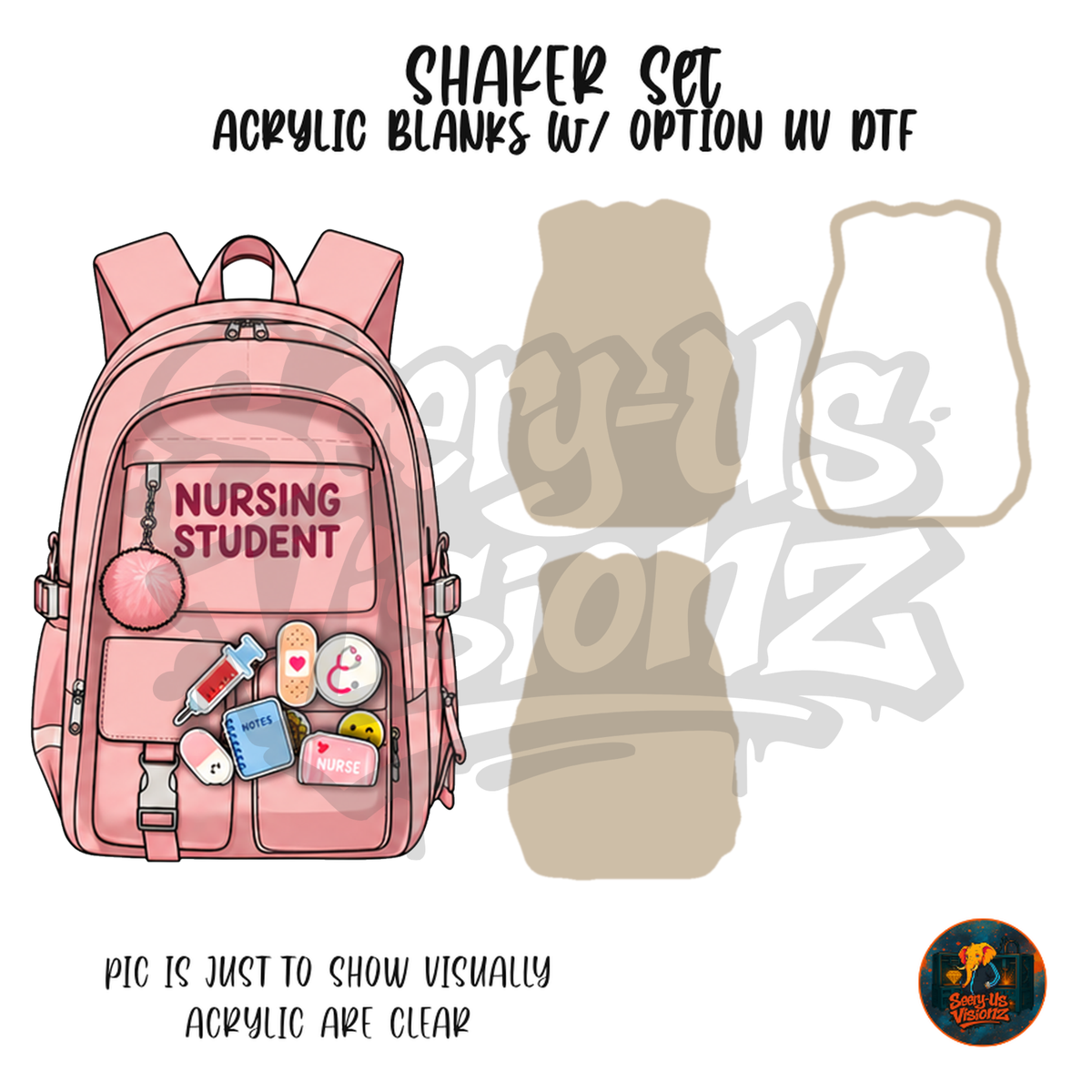 Coral Nursing Backpack Pins shaker set acrylic blanks