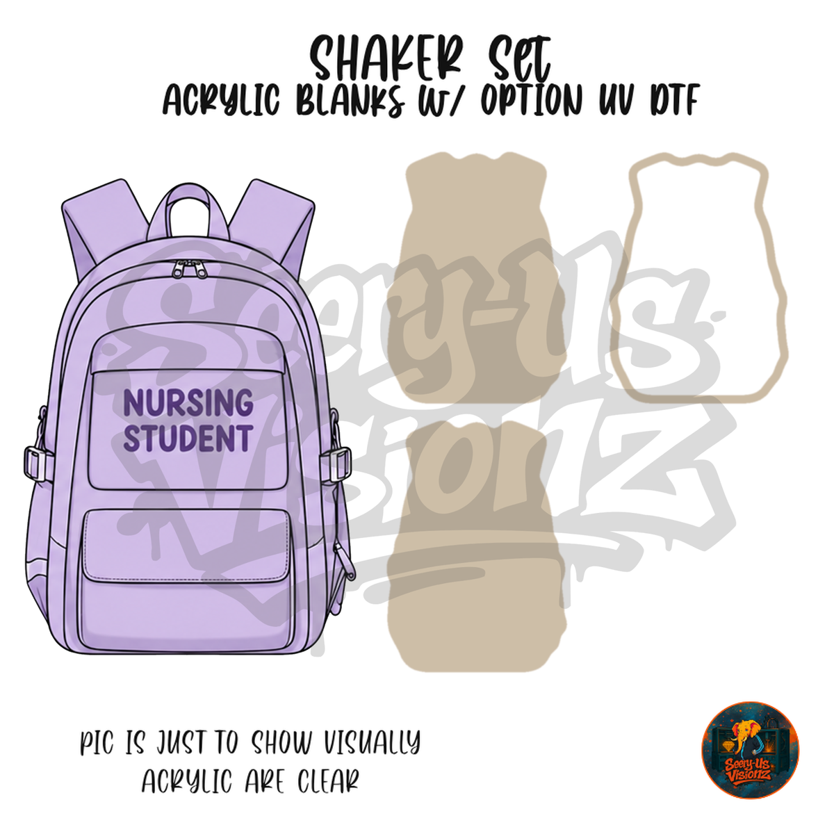 Purple Nursing Student Backpack shaker set acrylic blanks