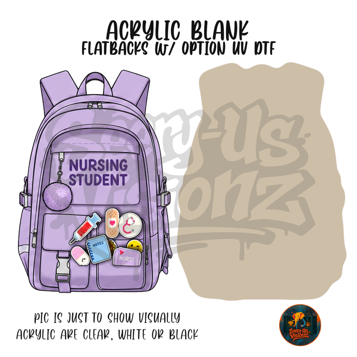 Purple Nursing Backpack Pins acrylic blank, Acrylic & UV DTF Print
