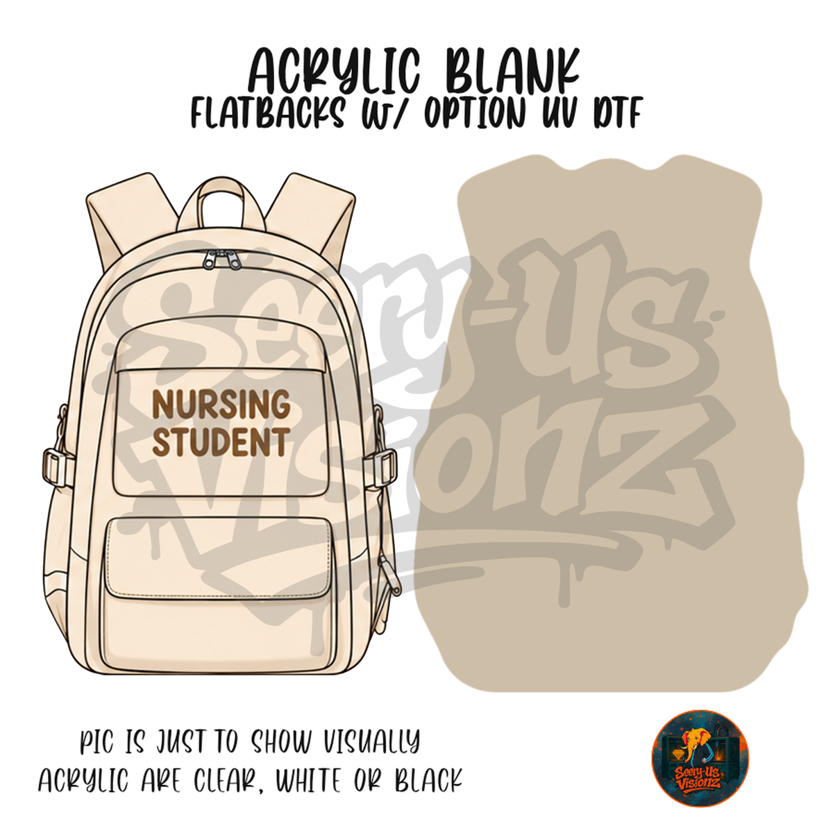 Cream Nursing Student Backpack acrylic blank, Acrylic & UV DTF Print