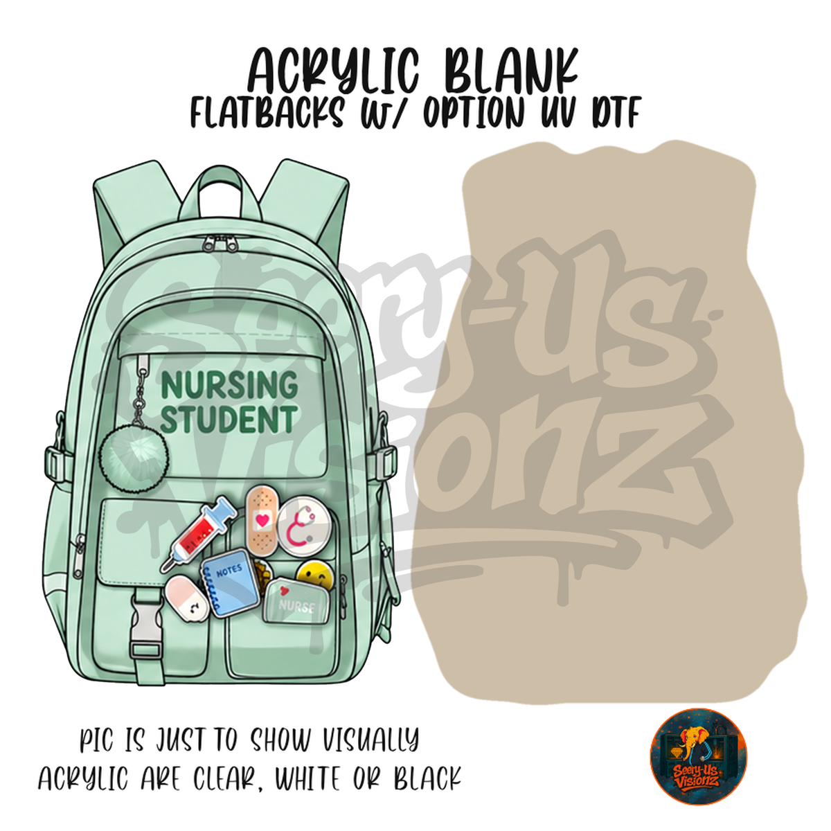 Green Nursing Backpack Pins acrylic blank, Acrylic & UV DTF Print