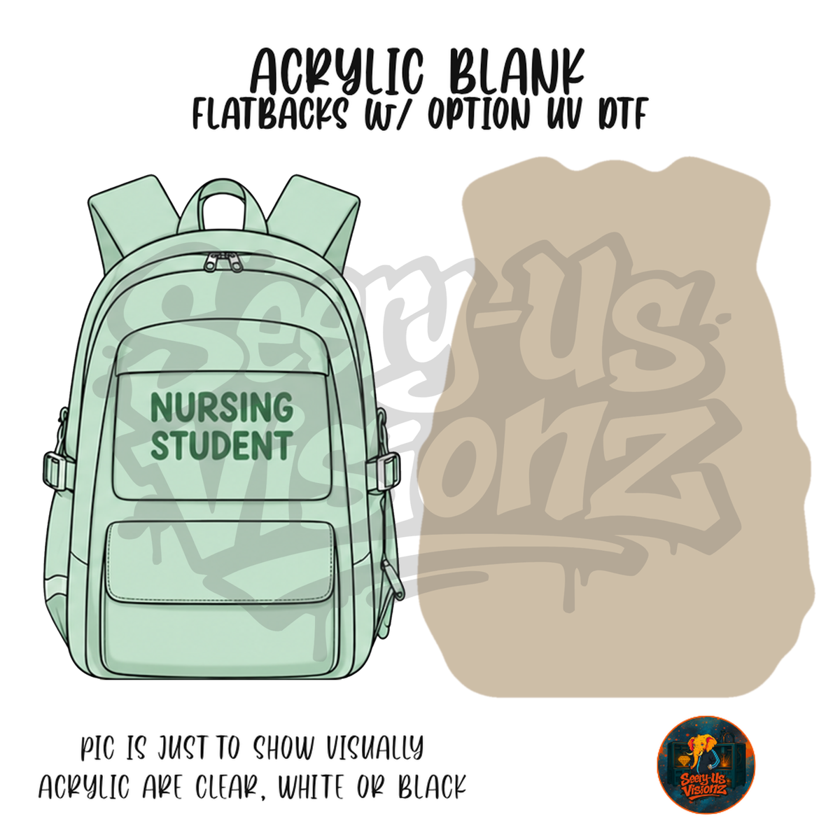 Green Nursing Student Backpack acrylic blank, Acrylic & UV DTF Print