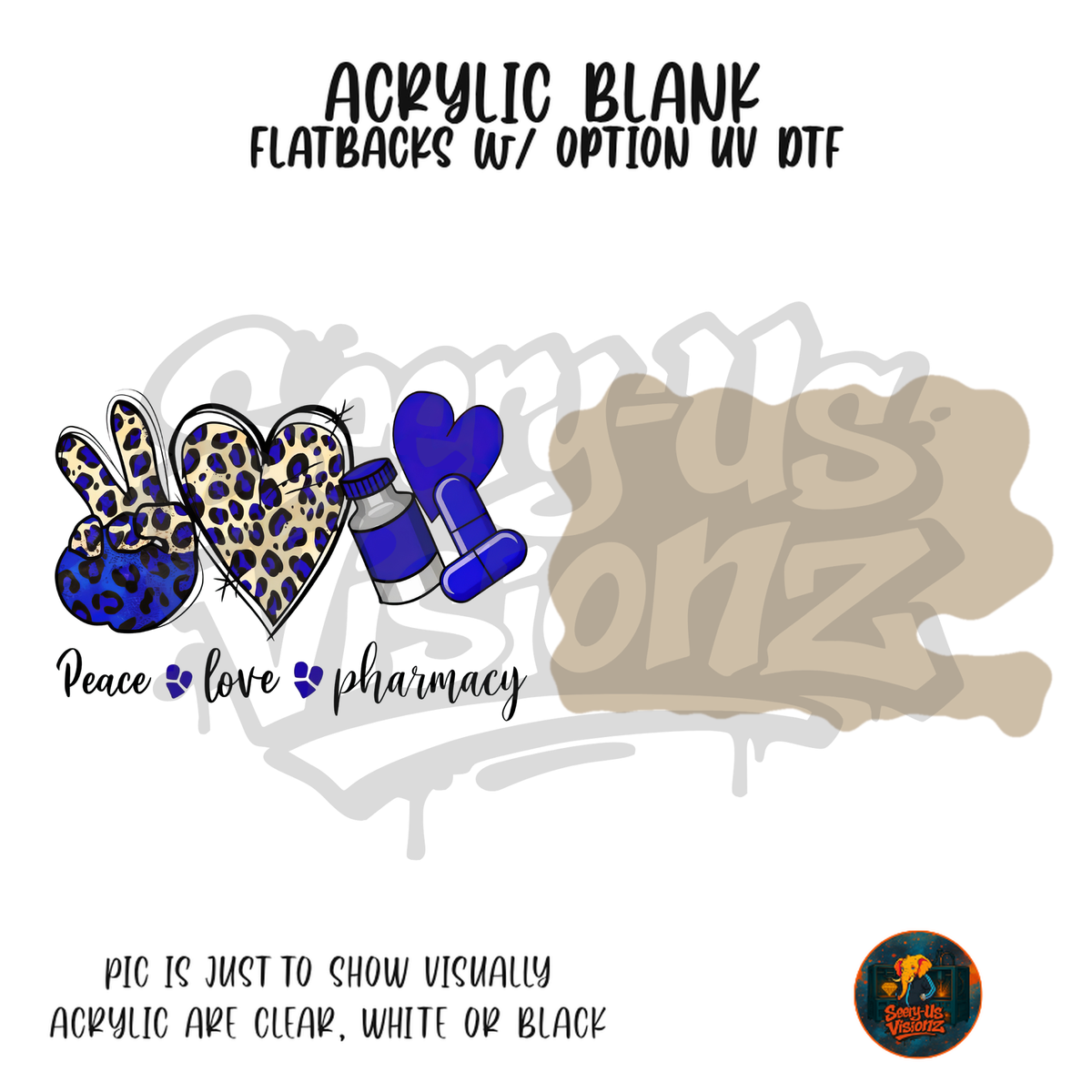 Blue Leopard Peace Love Pharmacy acrylic blank, Acrylic & UV DTF Print