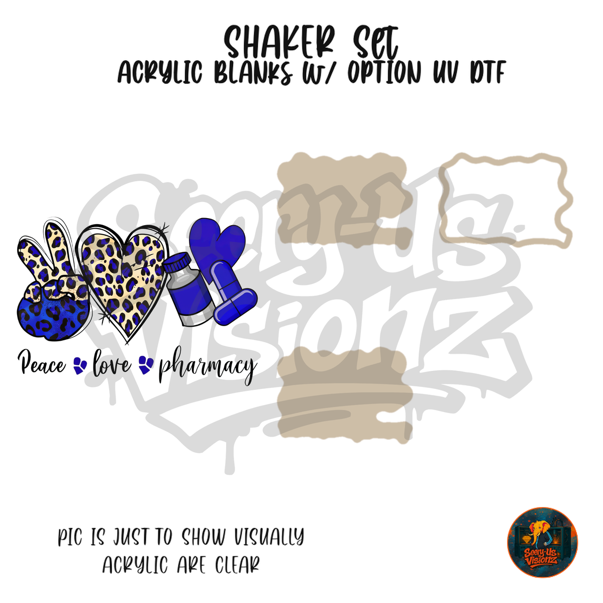 Blue Leopard Peace Love Pharmacy shaker set acrylic blanks