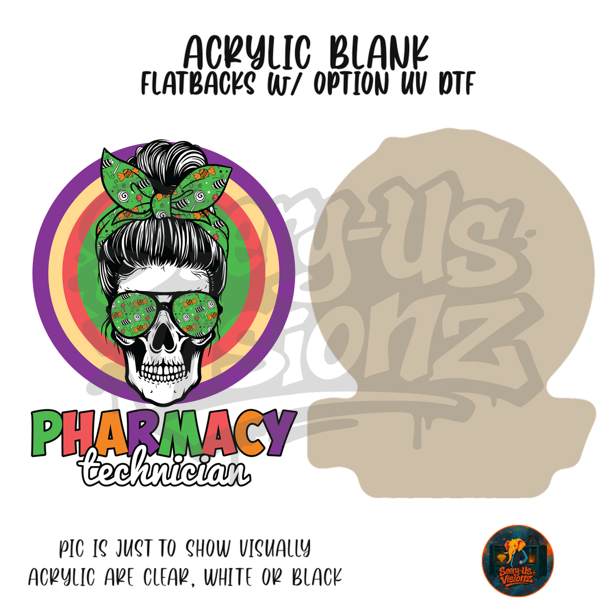 Skull Bandana Pharmacy Technician acrylic blank, Acrylic & UV DTF Print