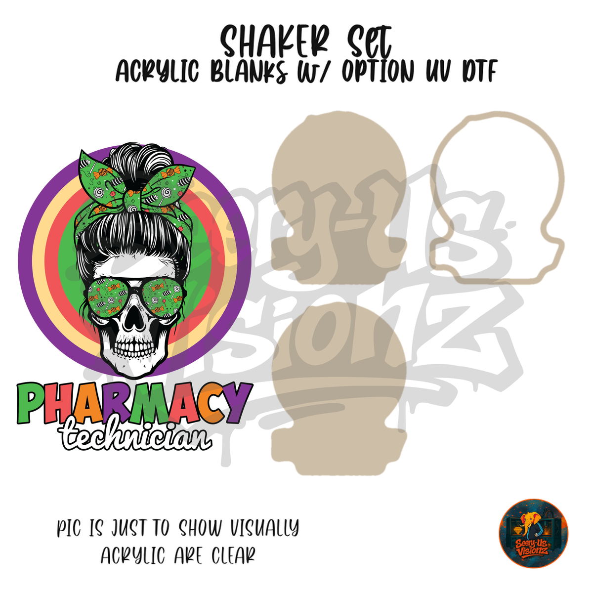 Skull Bandana Pharmacy Technician shaker set acrylic blanks