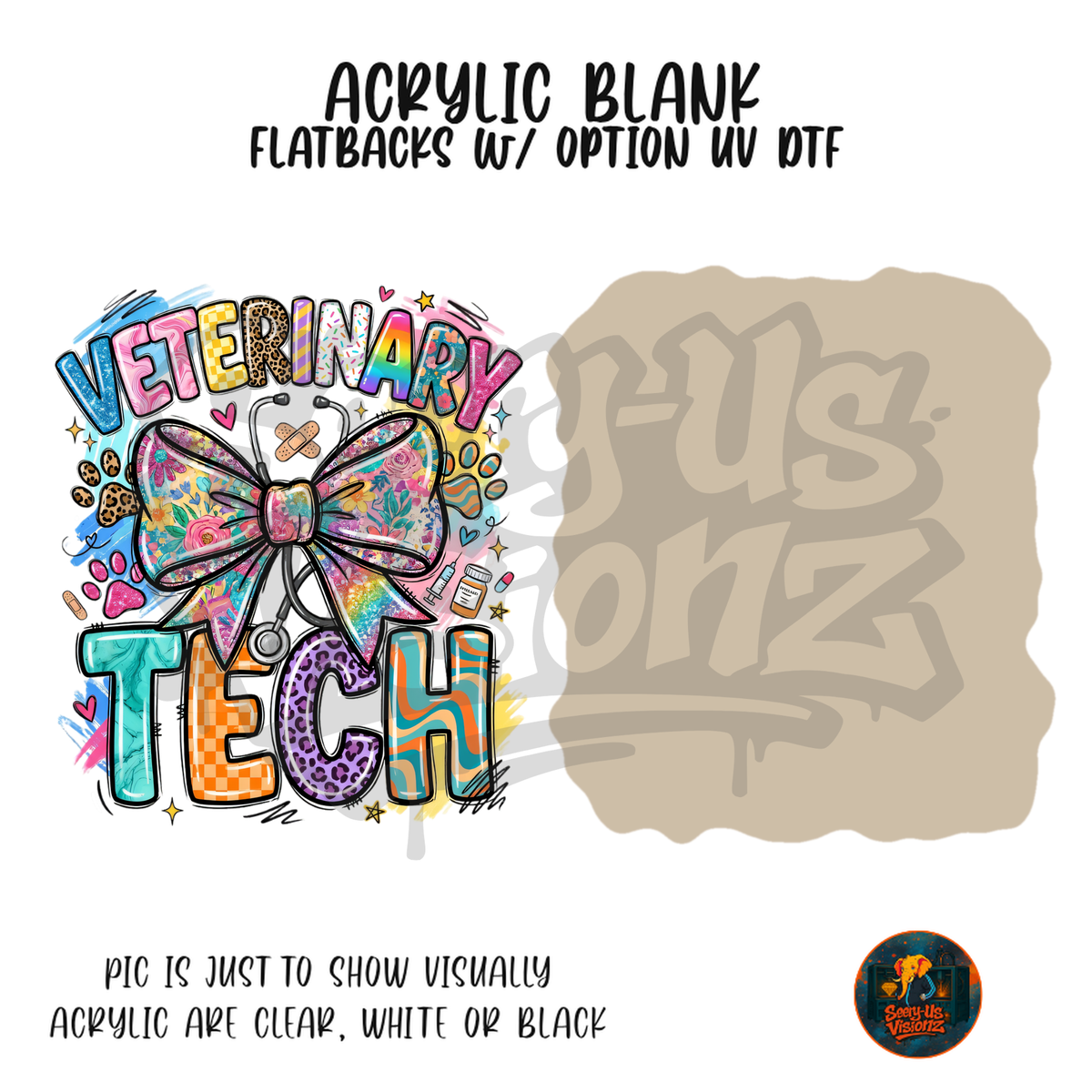 Veterinary Tech Bow acrylic blank, Acrylic & UV DTF Print