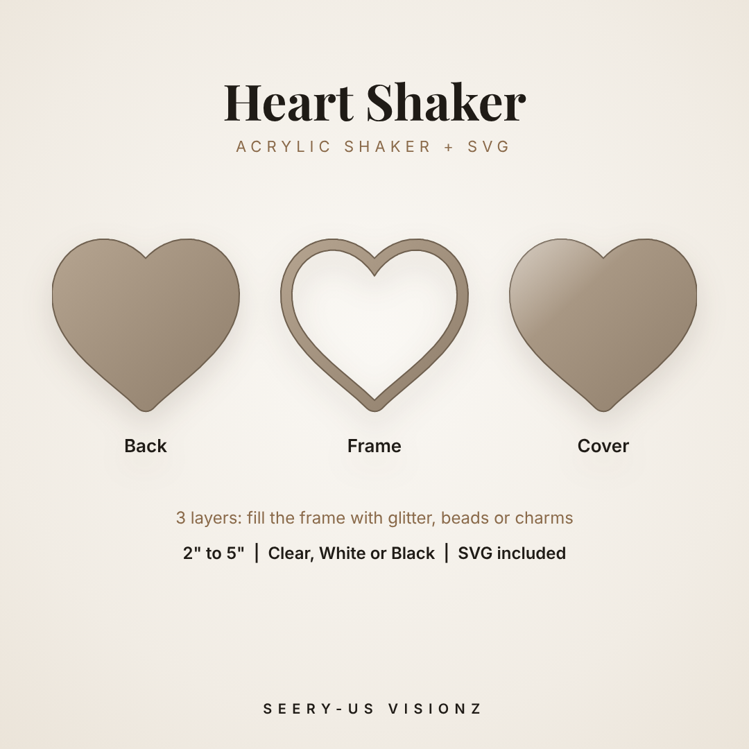 Heart Acrylic Shaker: back, frame and cover layers