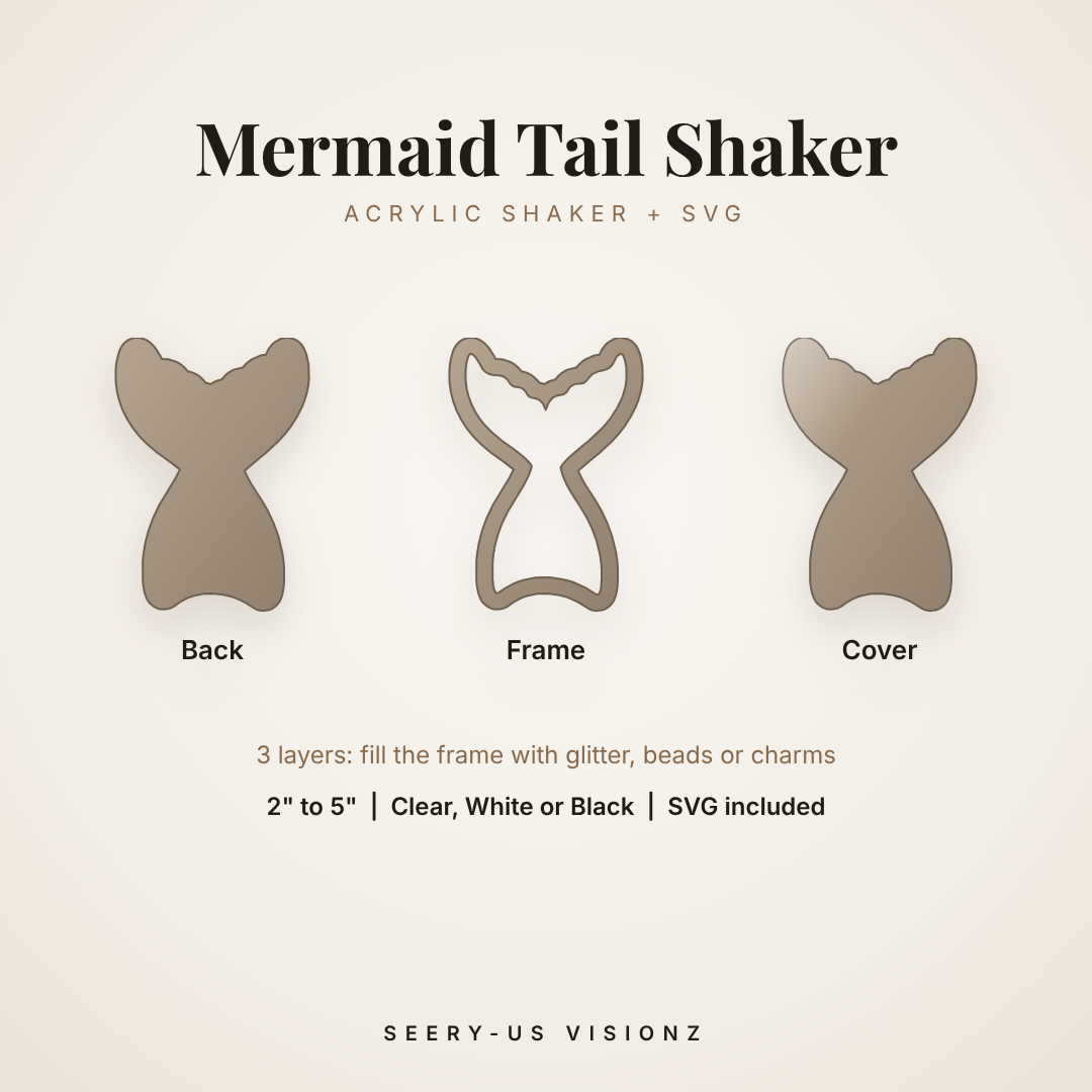 Mermaid Tail Acrylic Shaker: back, frame and cover layers