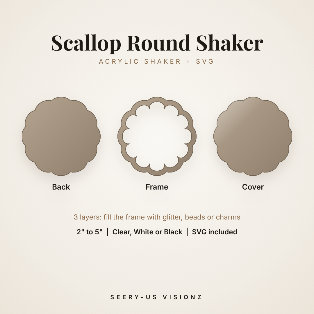 Scallop Round Acrylic Shaker: back, frame and cover layers