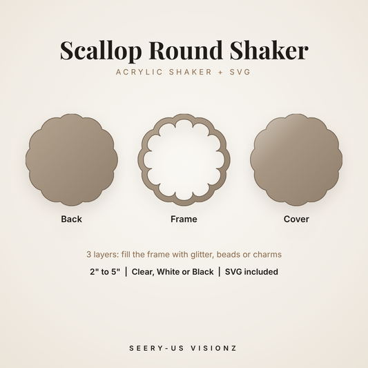 Scallop Round Acrylic Shaker: back, frame and cover layers