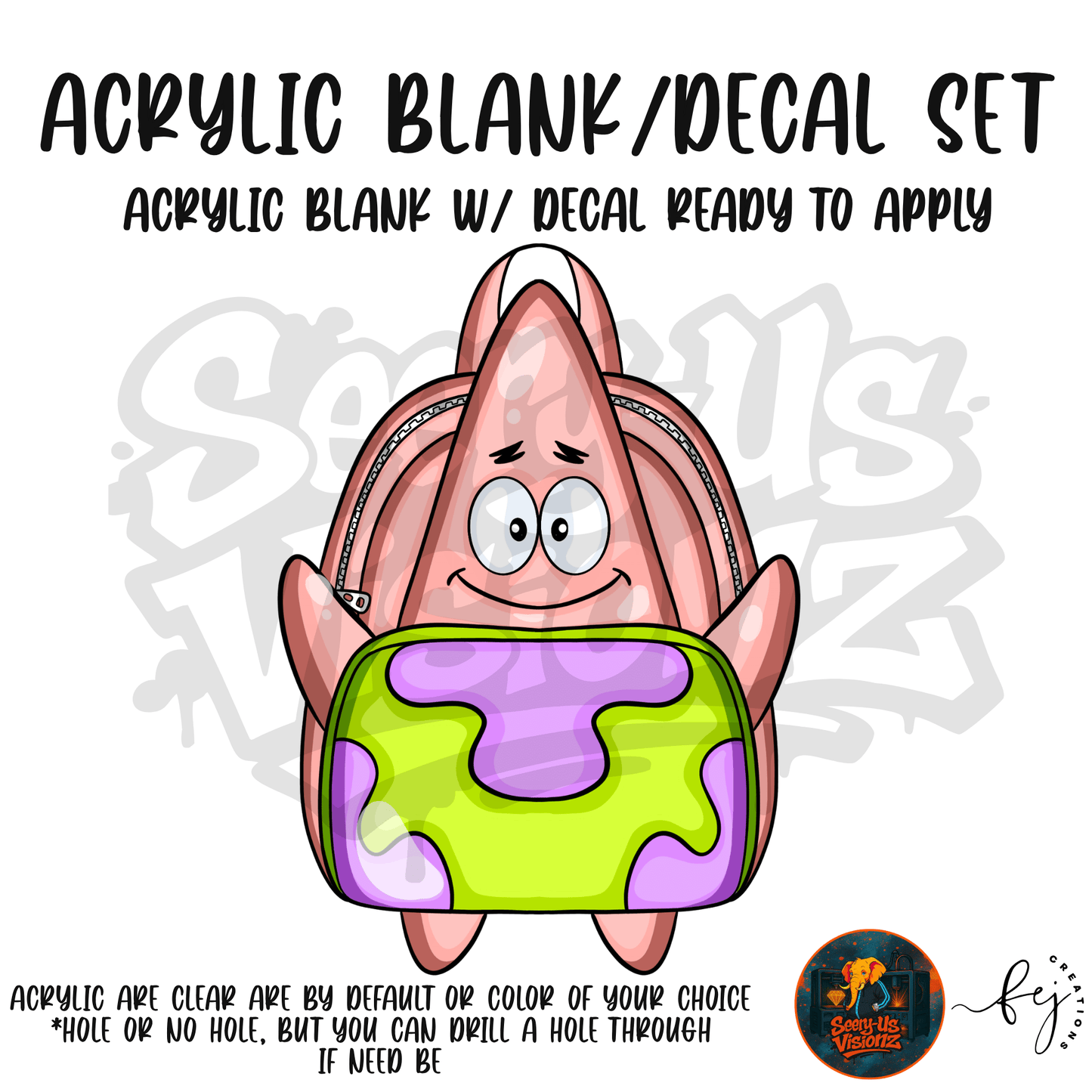 Silly Starfish Snack Pack themed acrylic blank with hole at top, multipurpose crafting shape
