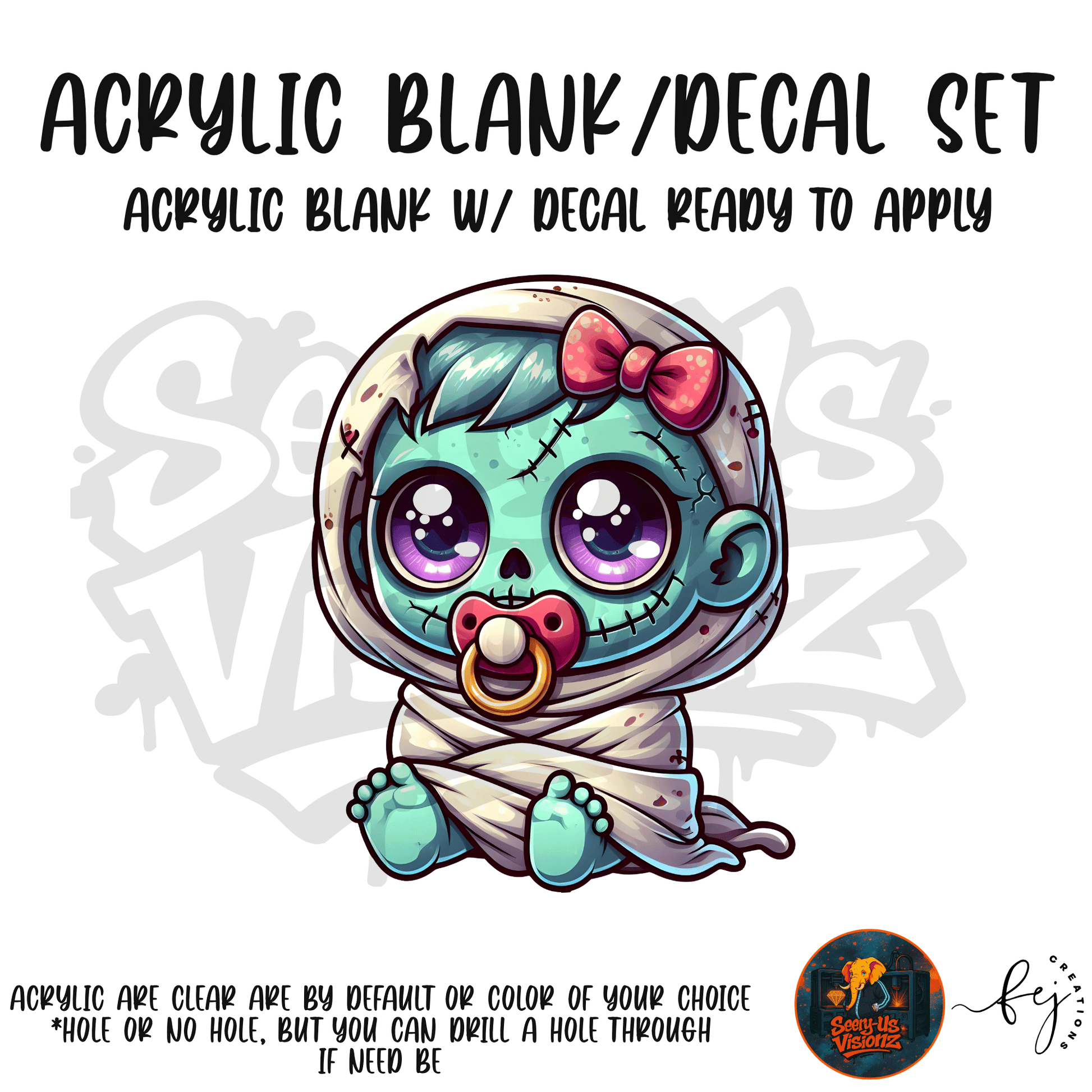 Stitch Wrapped Zombie themed acrylic blank with hole at top, multipurpose crafting shape
