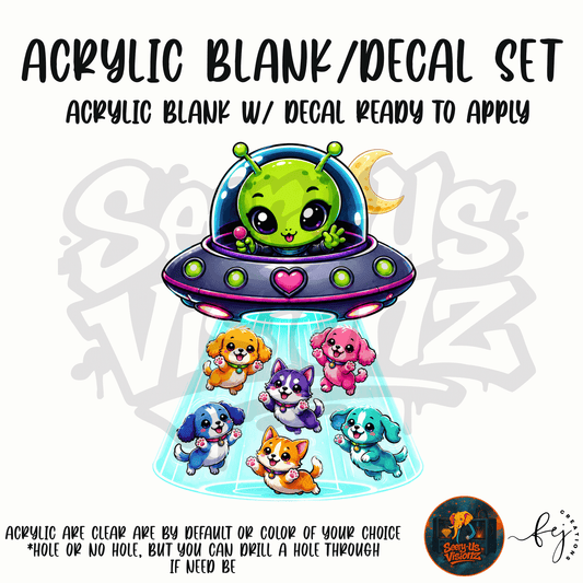 Alien Party Beam themed acrylic blank with hole at top, multipurpose crafting shape
