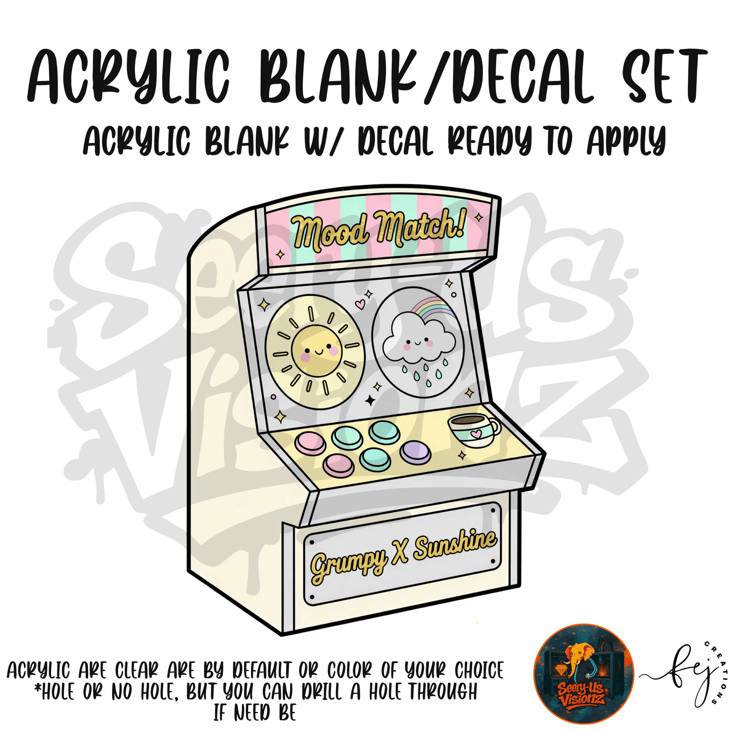 Arcade Grumpy & Sunshine themed acrylic blank with hole at top, multipurpose crafting shape
