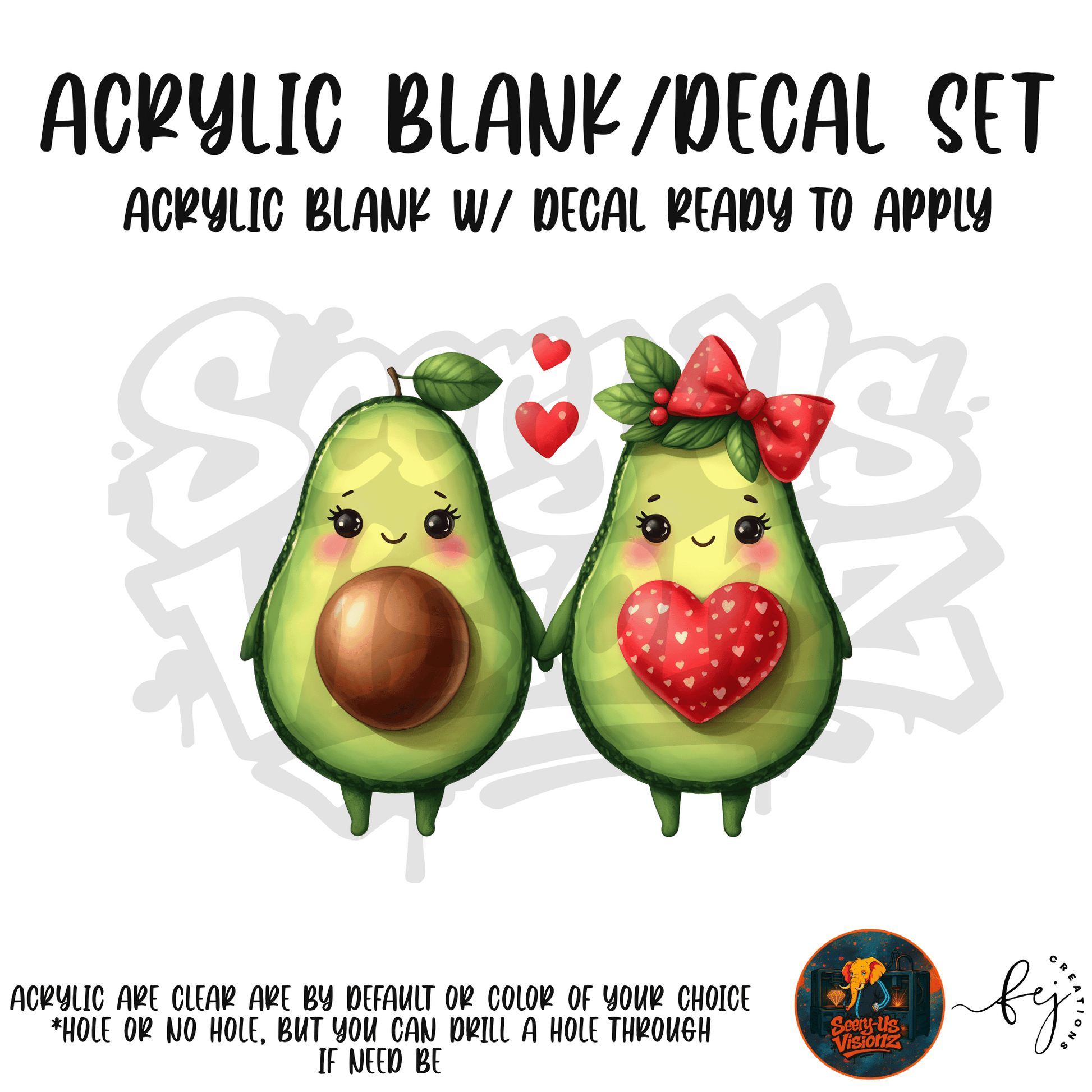 Avocado Love Pair themed acrylic blank with hole at top, multipurpose crafting shape
